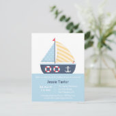 Moderne zeilboot nautische babyshower uitnodiginge kaart (Staand voorkant)