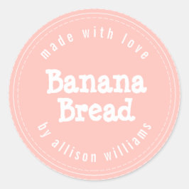Moderne zelfgemaakte bananenbrood Pastel Roze Ronde Sticker