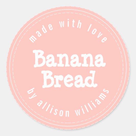 Moderne zelfgemaakte bananenbrood Pastel Roze Ronde Sticker (Voorkant)