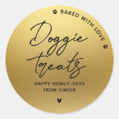 Moderne zelfgemaakte hondje trakteert Faux Gold Ronde Sticker (Voorkant)