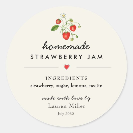 Moderne Zelfgemaakte Strawberry Jam Jar Sticker (Voorkant)