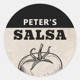Moderne zelfgemaakte tomatensalsa grunge ontwerp ronde sticker