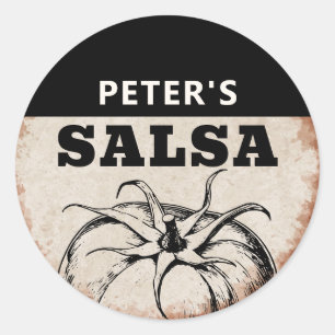 Moderne zelfgemaakte tomatensalsa grunge ontwerp ronde sticker