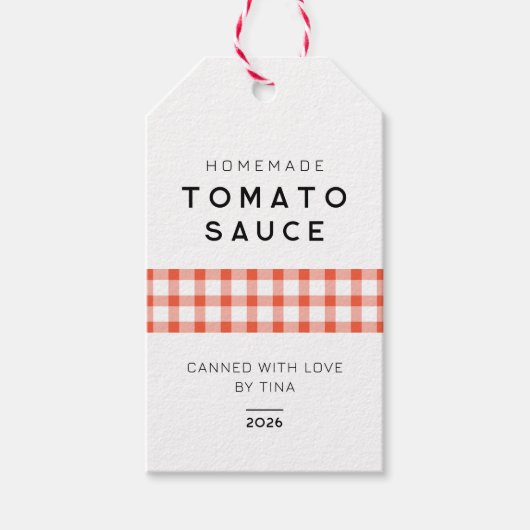 Moderne Zelfgemaakte tomatensaus met geruit design Cadeaulabel (Voorkant)