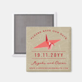 Moderne Zen Origami rode papierkraan Save the Date Magneet (Voorkant / Achterkant)