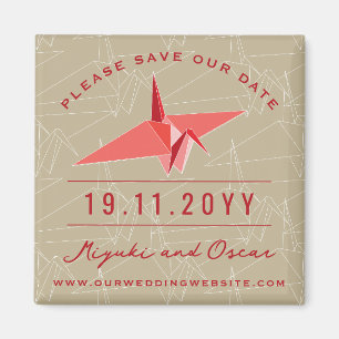 Moderne Zen Origami rode papierkraan Save the Date Magneet