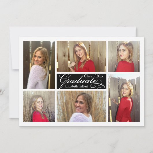 Moderne Zes Aangepast Afstuderen voor fotocollage Kaart (Voorkant)