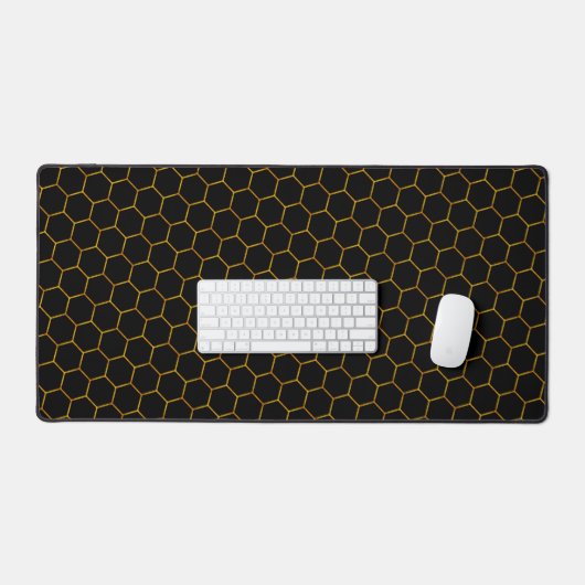 Moderne zeshoek Patroon Koel Abstract Zwart & Goud Bureaumat (Keyboard & Muis)