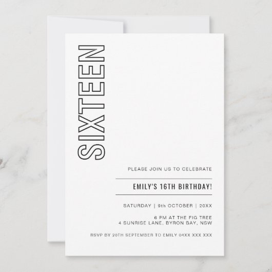Moderne zestien 16e verjaardag van de uitnodiging (Voorkant)
