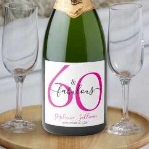 Moderne Zestig en Fabulous Roze 60e Verjaardagsfee Sparkling Wijnetiket