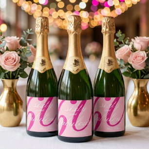 Moderne Zestig en Fabulous Roze 60e Verjaardagsfee Sparkling Wijnetiket