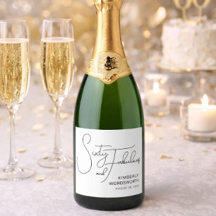 Moderne zestig en fantastisch 60ste verjaardagsfee sparkling wijnetiket
