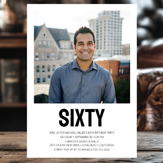 Moderne ZESTIG Foto 60e Verjaardagsfeest Kaart