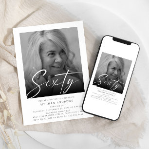 Moderne Zestig Foto Verjaardagsfeest Uitnodiging