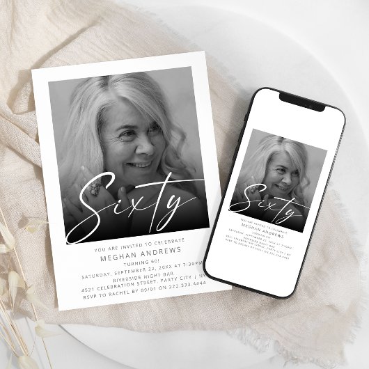 Moderne Zestig Foto Verjaardagsfeestuitnodiging Kaart