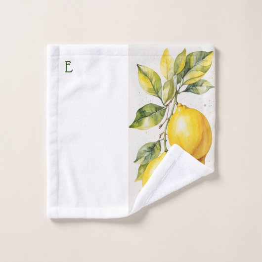 Moderne Zesty Citroen Monogram Handdoek Set (Wasdoekje)