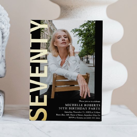 Moderne ZEVENTY Foto 70th Birthday Party Folie Uitnodiging