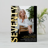 Moderne ZEVENTY Foto 70th Birthday Party Folie Uitnodiging (Staand Voorkant)