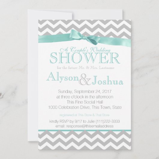 Moderne Zigzag Aqua Trouwdouche Kaart (Voorkant)