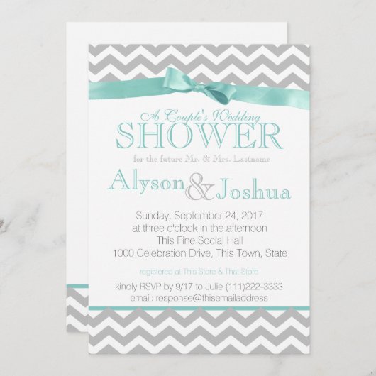 Moderne Zigzag Aqua Trouwdouche Kaart (Voorkant / Achterkant)