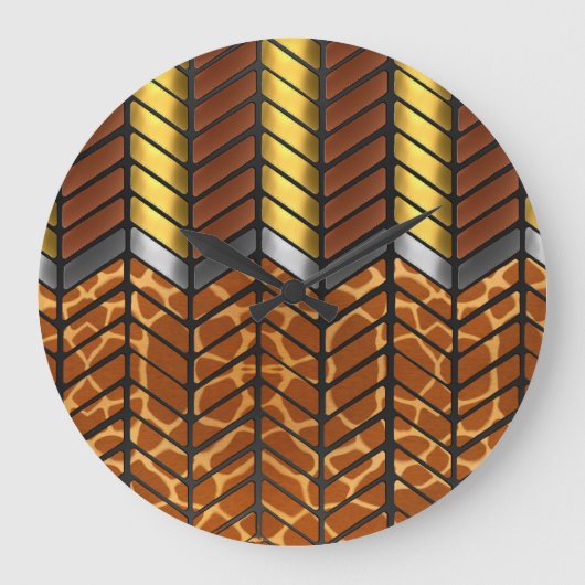 Moderne Zigzag Chevron Giraffe Dierprint Grote Klok (Voorkant)