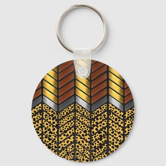 Moderne Zigzag Chevron Luipaard Dierprint Sleutelhanger (Voorkant)
