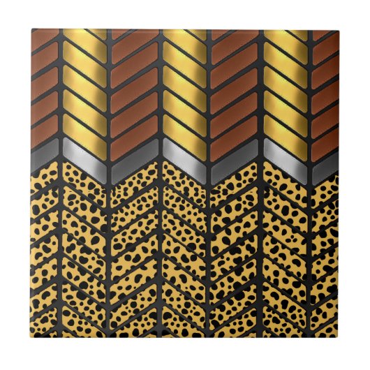 Moderne Zigzag Chevron Luipaard Dierprint Tegeltje (Voorkant)