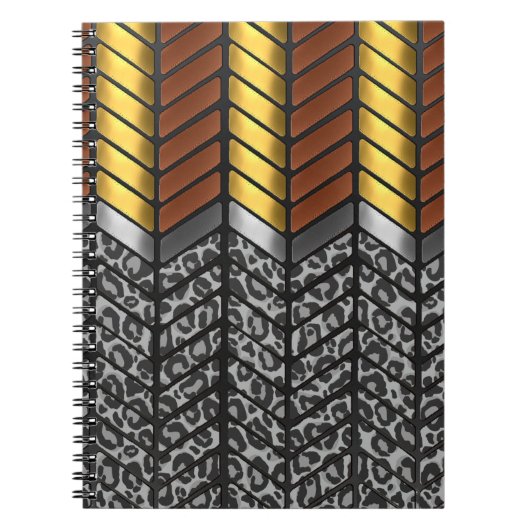 Moderne Zigzag Chevron Sneeuwluipaard Dierprint Notitieboek (Voorkant)