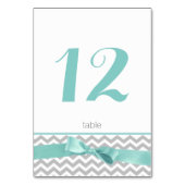 Moderne Zigzag en Aqua Bow Tafelnummer Kaart (Voorkant)