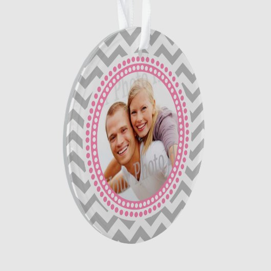 Moderne Zigzag en Roze Stippen Foto Ornament (voorkant)