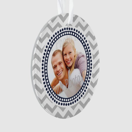 Moderne Zigzag en Stippen Navy Blue Foto Ornament (voorkant)