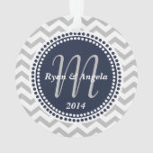 Moderne Zigzag en Stippen Navy Blue Foto Ornament (achterkant)