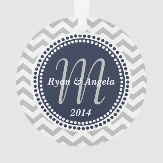 Moderne Zigzag en Stippen Navy Blue Foto Ornament (achterkant)