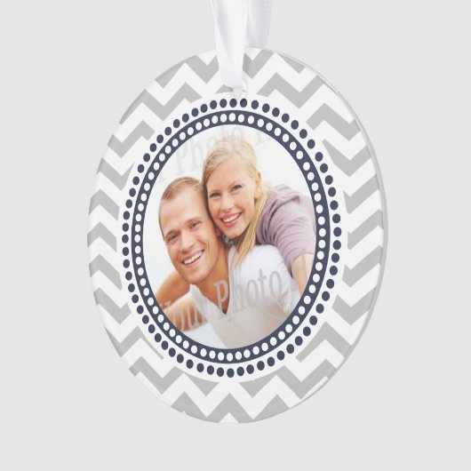 Moderne Zigzag en Stippen Navy Blue Foto Ornament (voorkant)