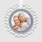 Moderne Zigzag en Stippen Navy Blue Foto Ornament (voorkant)
