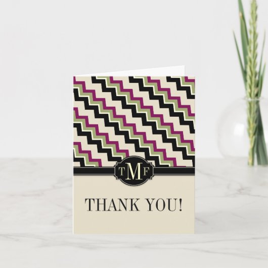 Moderne ZigZag Monogram Dank u Bedankkaart (Voorkant)