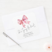 Moderne 'Zij Knoopt de Knoop' Roze Strik Bruidsmei Vierkante Sticker (Envelop)