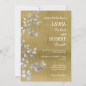 Moderne Zilver en Goud Bloemen Bruiloft Uitnodigin Kaart (Voorkant)