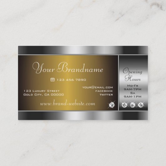 Moderne Zilver en Gouden Gradient Diamanten Graphi Visitekaartje (Achterkant)