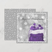 Moderne Zilver en Paarse sterren Magische Kerstmis Feestdagenkaart (Voorkant / Achterkant)