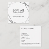 Moderne, zilver, geometrische patroonkorting vierkante visitekaartje (Voorkant / Achterkant)