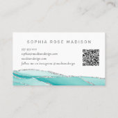 Moderne Zilver Glitter Blauwgroen Mint Agate QR Co Visitekaartje (Achterkant)