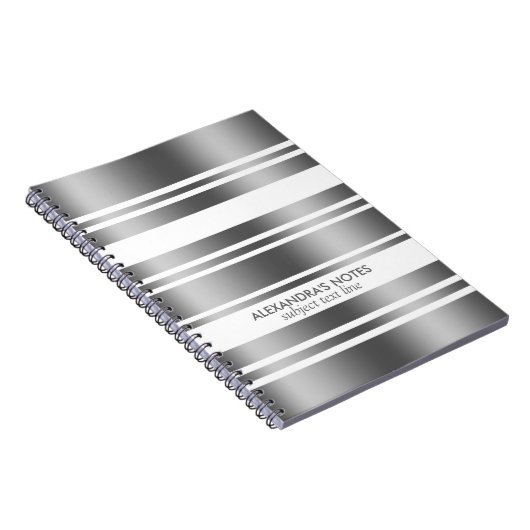 Moderne zilver grijze en witte strepen notitieboek (Rechterzijde)