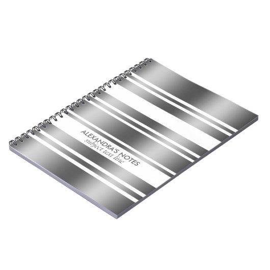 Moderne zilver grijze en witte strepen notitieboek (Linkerzijde)