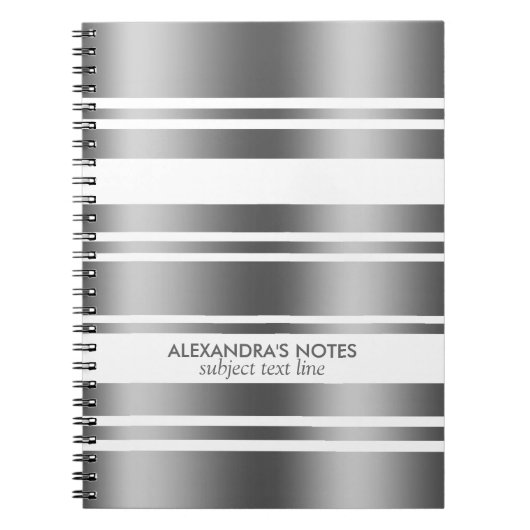 Moderne zilver grijze en witte strepen notitieboek (Voorkant)
