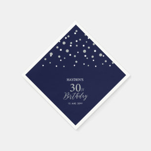 Moderne Zilver & Navy 30e Verjaardagsfeest Servett Servet