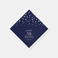 Moderne Zilver & Navy Blauwe 50e Verjaardagsfeestj