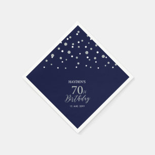 Moderne Zilver & Navy Blauwe 70ste Verjaardagsfees Servet