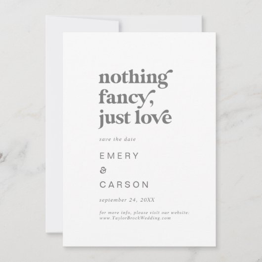 Moderne Zilver Typografie niets Fancy Save The Date (Voorkant)