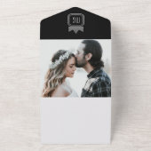 Moderne Zilver Zwart Wit QR Code Huwelijk All In One Uitnodiging (Buitenkant)